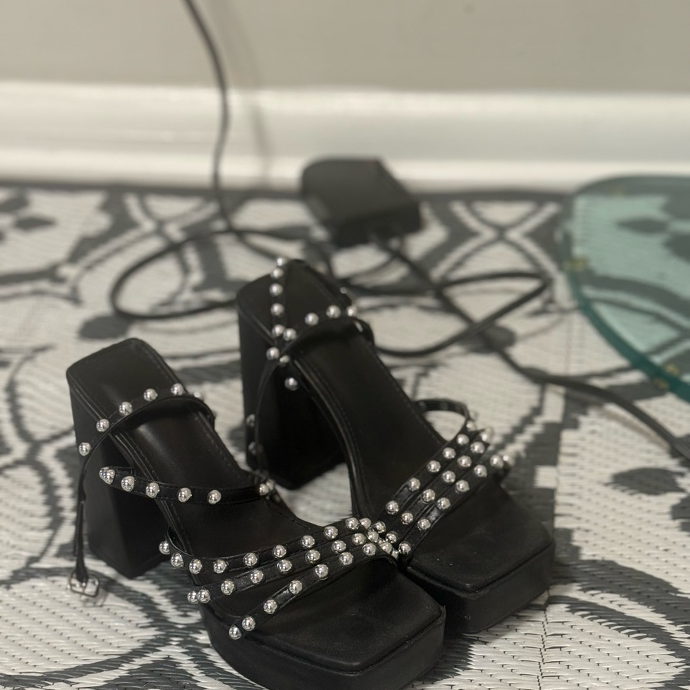 SHEIN Black Studded Heels